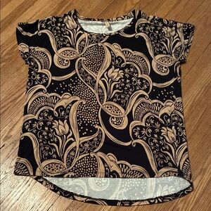 Soya Concept Chic Black and Tan Patterned Short Sleeve Top